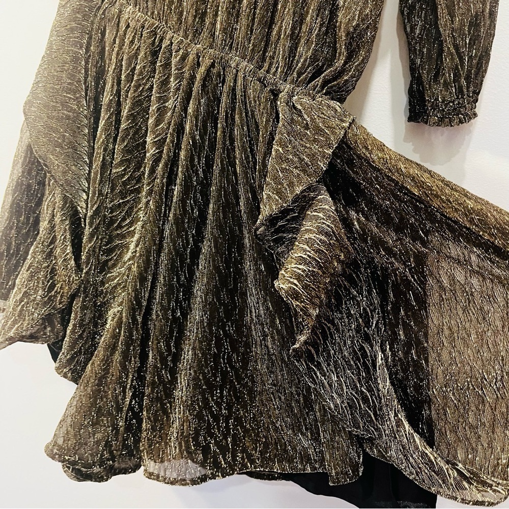 IRO Paris Payham Black Gold Lame One Shoulder Ruffle Sheer Jumpsuit Romper Large - Picture 15 of 17
